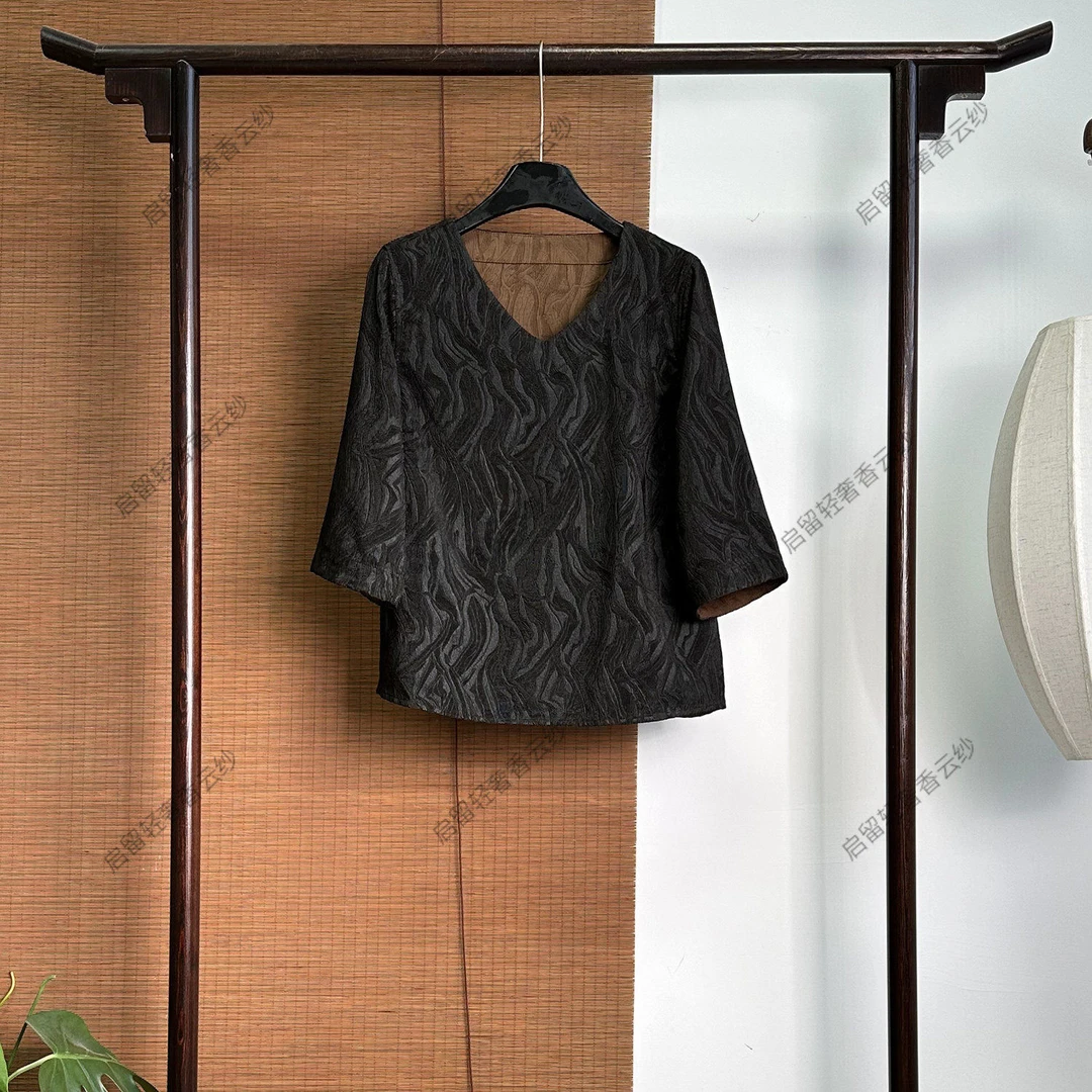 【255192】墨纹流影 新中式45姆米  提花上衣
