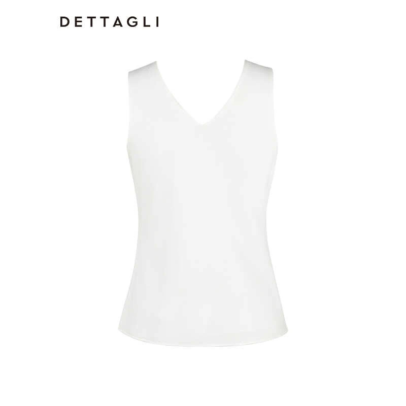 春夏时尚休闲专柜正品米白色领修身背心女