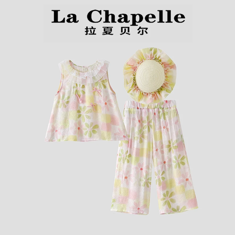 La Chapelle【拉夏贝尔】夏季韩版无袖花边领上衣两件套LD1514