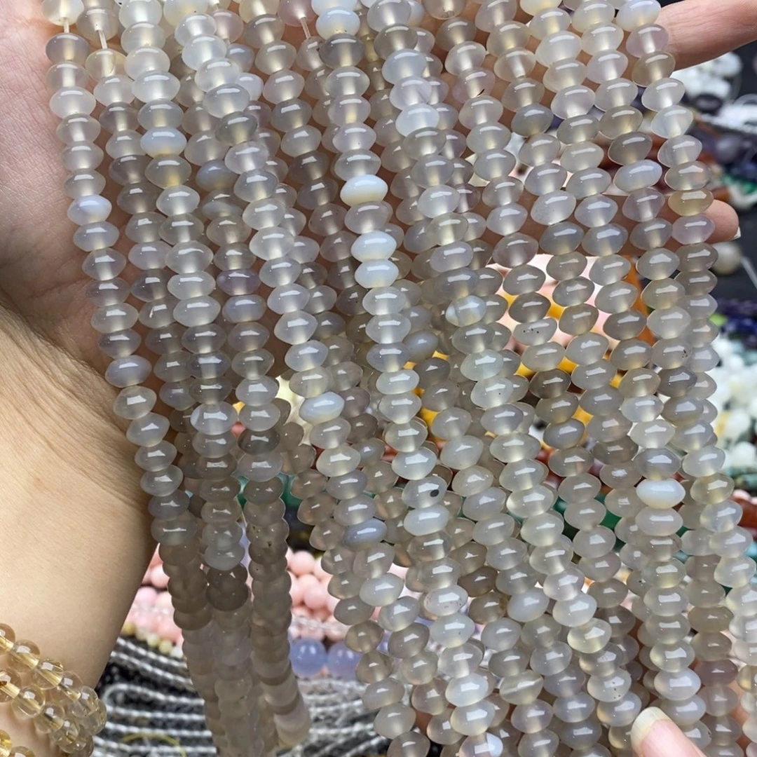 未镶嵌玛瑙/玉髓珠宝半成品一条纯天然灰玛瑙飞碟隔片8mm