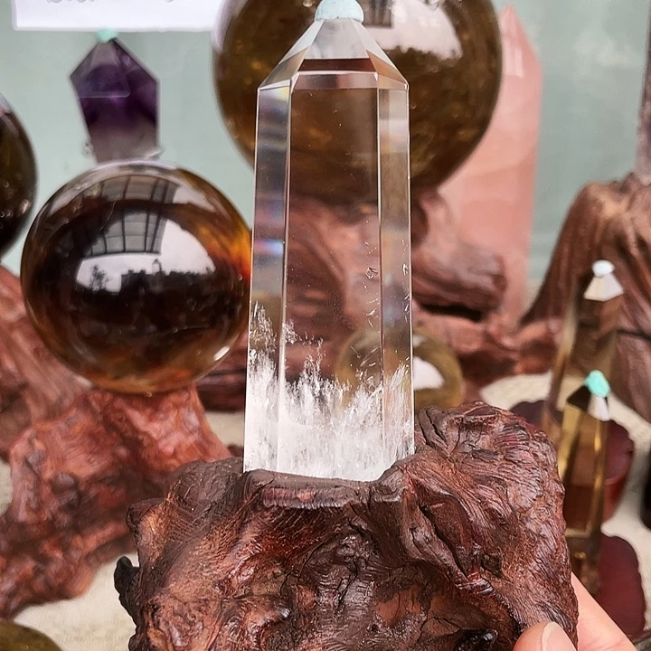 未镶嵌珠宝半成品黄晶白水晶能量柱