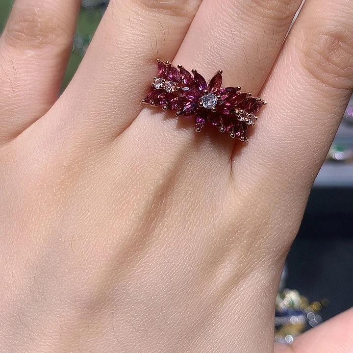 银S925镶嵌石榴石（紫牙乌）戒指