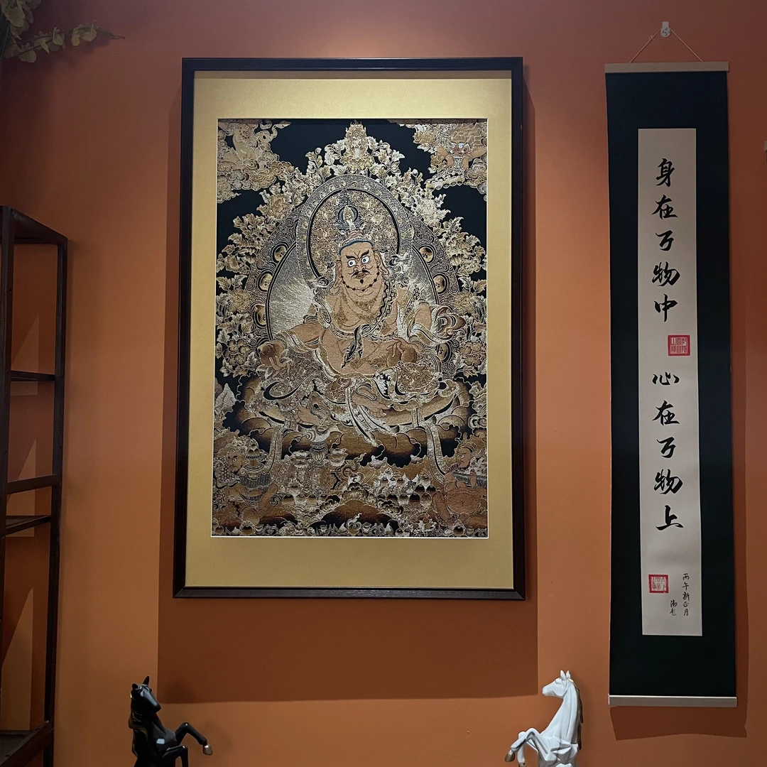 刺绣【黄财神】唐卡装饰画办公室玄关茶室书房背景墙走廊过道挂画