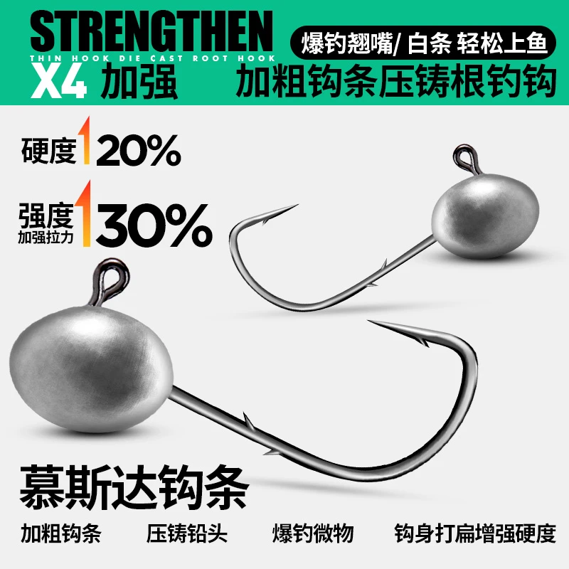 慕斯达根钓铅头钩路亚微物加强蛋蛋钩根钓钩小克重双背刺t尾软饵