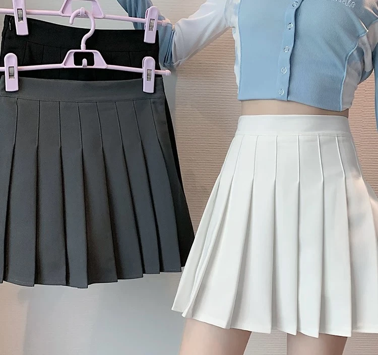 越野兔高腰A字半身裙百搭百褶裙