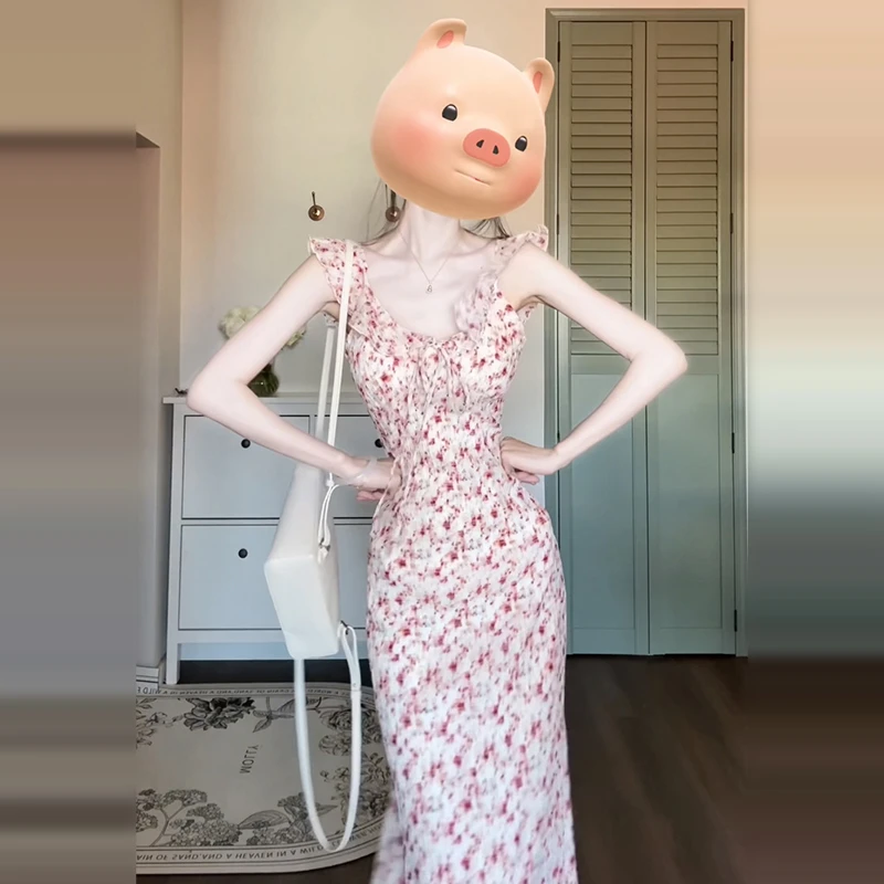 小个子法式小飞袖碎花连衣裙子女装夏季绝美2025新款海边度假长裙