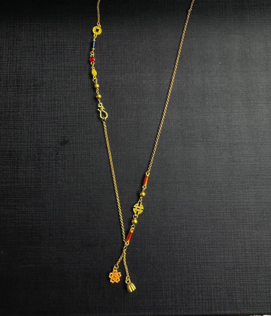 足金999纯黄金珐琅彩钱币莲蓬万能链