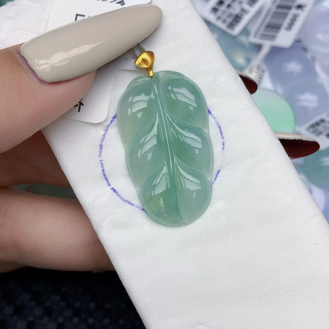 翡翠18K金镶嵌颈饰天然缅甸翡翠a货百元以上9元证书费自理