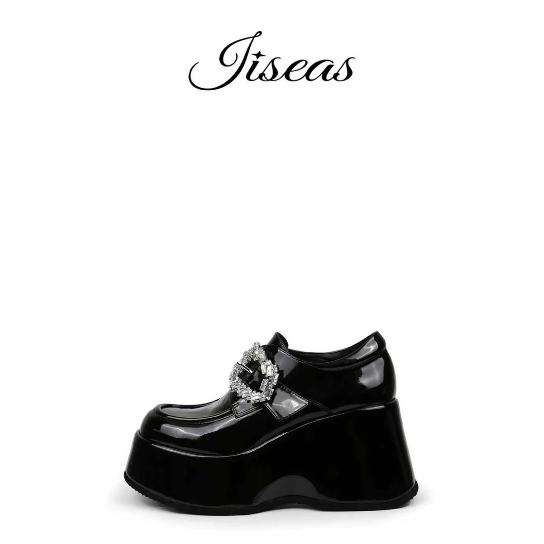 JISEAS/捷熙厚底新款真皮时尚百搭休闲鞋黑色女鞋15A3160
