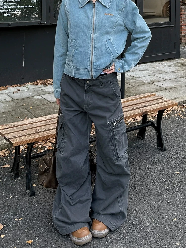 峡谷裤神美式复古水洗做旧廓形工装裤男女宽松直筒休闲弯刀裤子