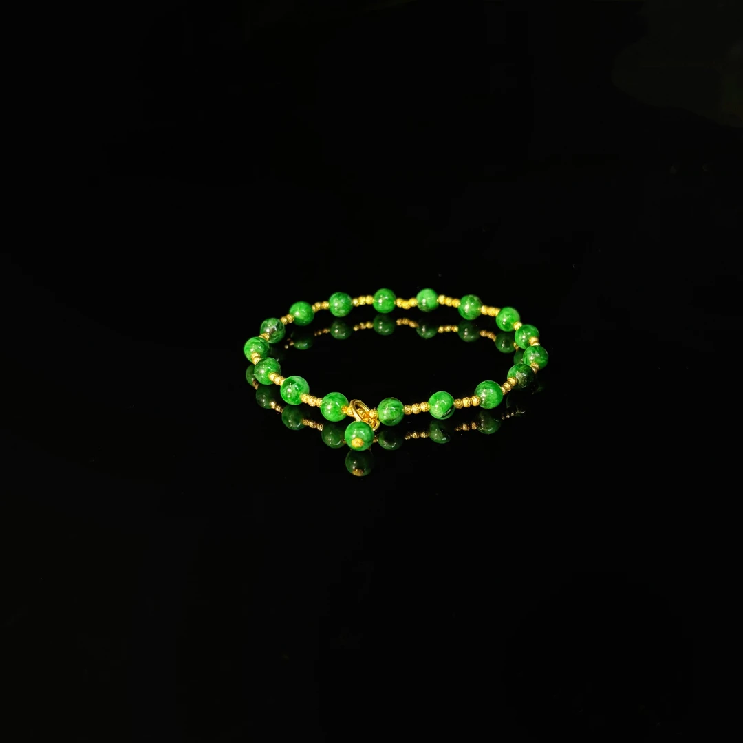 珍藏级  翡翠 圆珠手串18k金  3669 多样性发一件