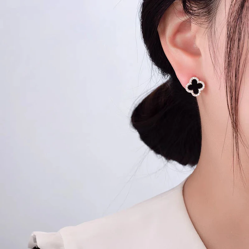 合金锆石耳饰 四叶草时尚耳钉女简约百搭气质耳饰小众高级感耳环
