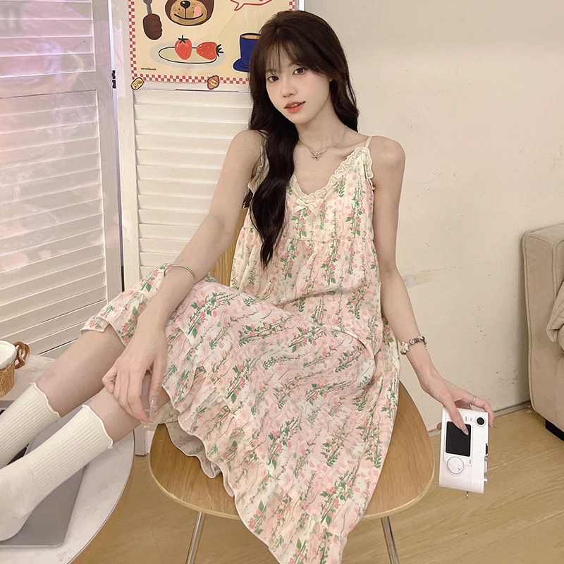 可外穿睡衣女款爆款2025新款夏季吊带睡裙后妈裙宽松带胸垫家居服