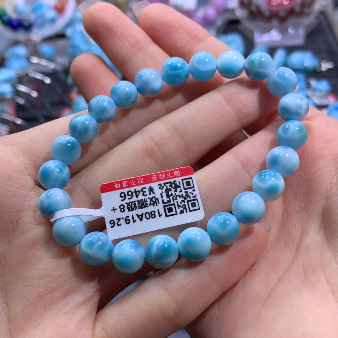 针钠钙石（海纹石）未镶嵌手串艳蓝手串8mm