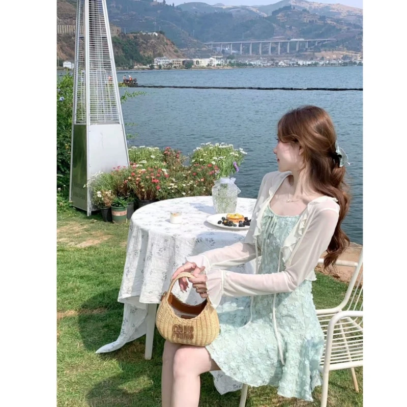 冰丝网纱防晒衣女夏配裙子外搭小披肩短款开衫外套透气薄坎肩罩衫