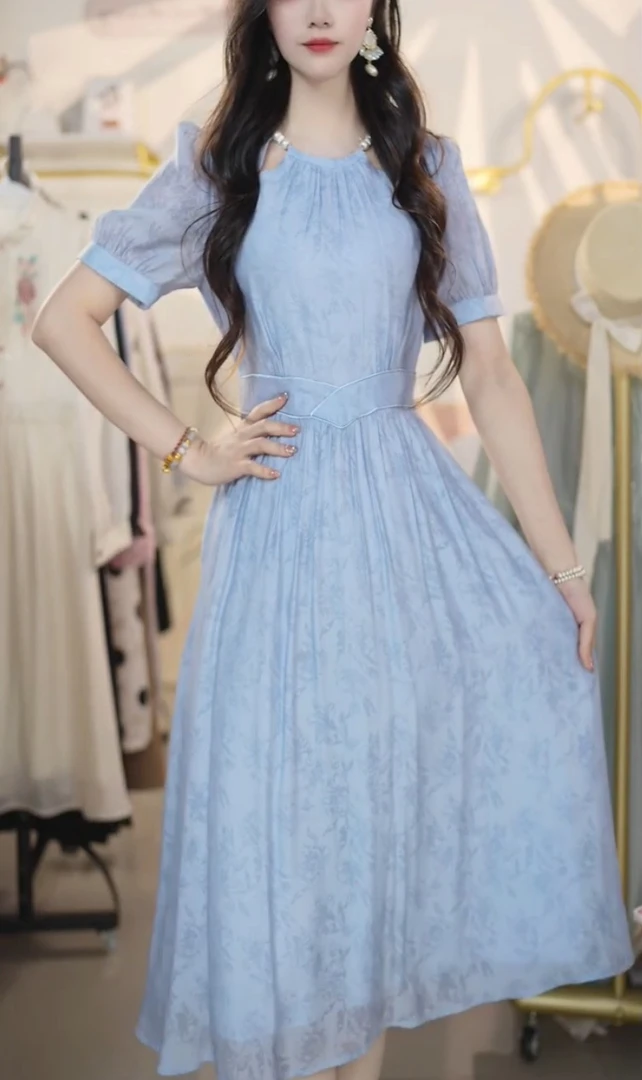 2025夏季新款DH64时尚高级感气质收腰显瘦精致高端连衣裙