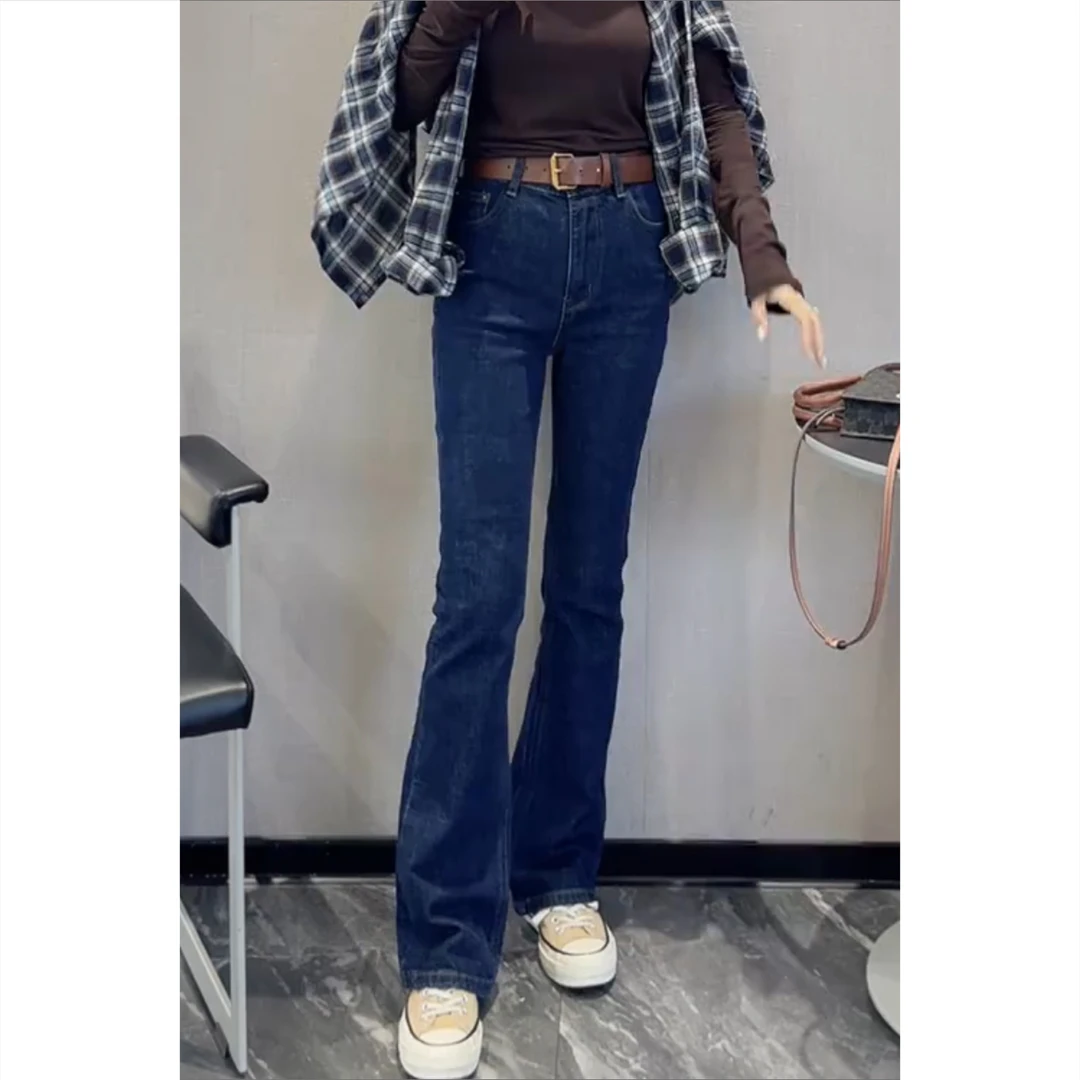 艾塔莉早秋女裤高街风长裤微喇叭裤牛仔裤百搭窄版修身显瘦设计感