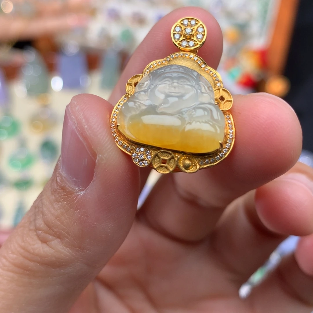 吊坠(不含链)18K金镶嵌翡翠