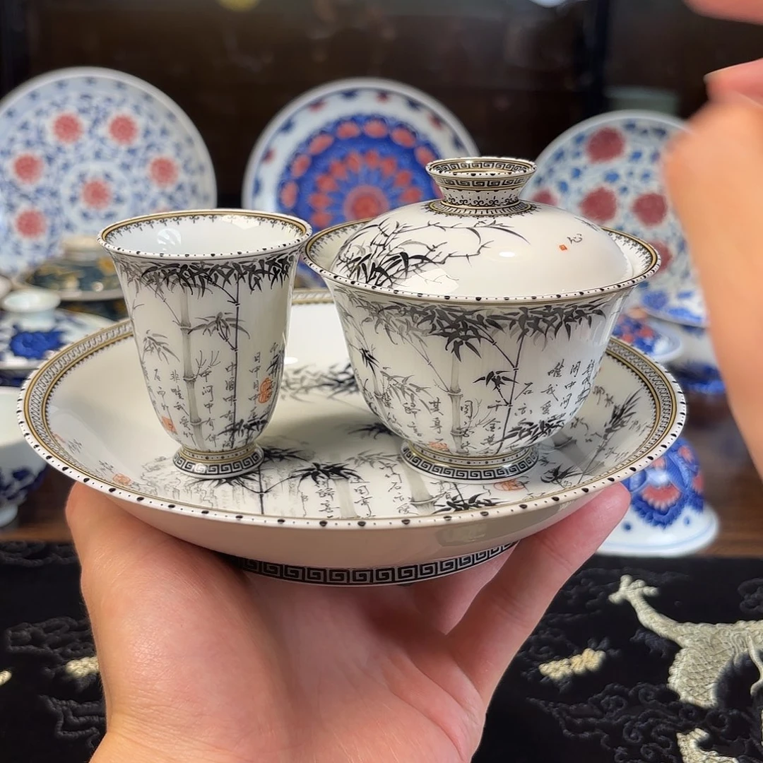 墨竹杯子盖碗壶承