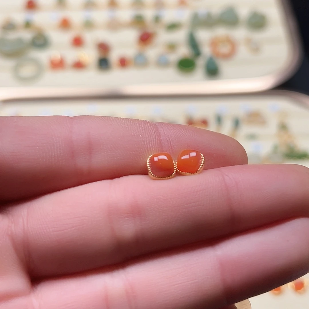 南红玛瑙耳饰银S925镶嵌