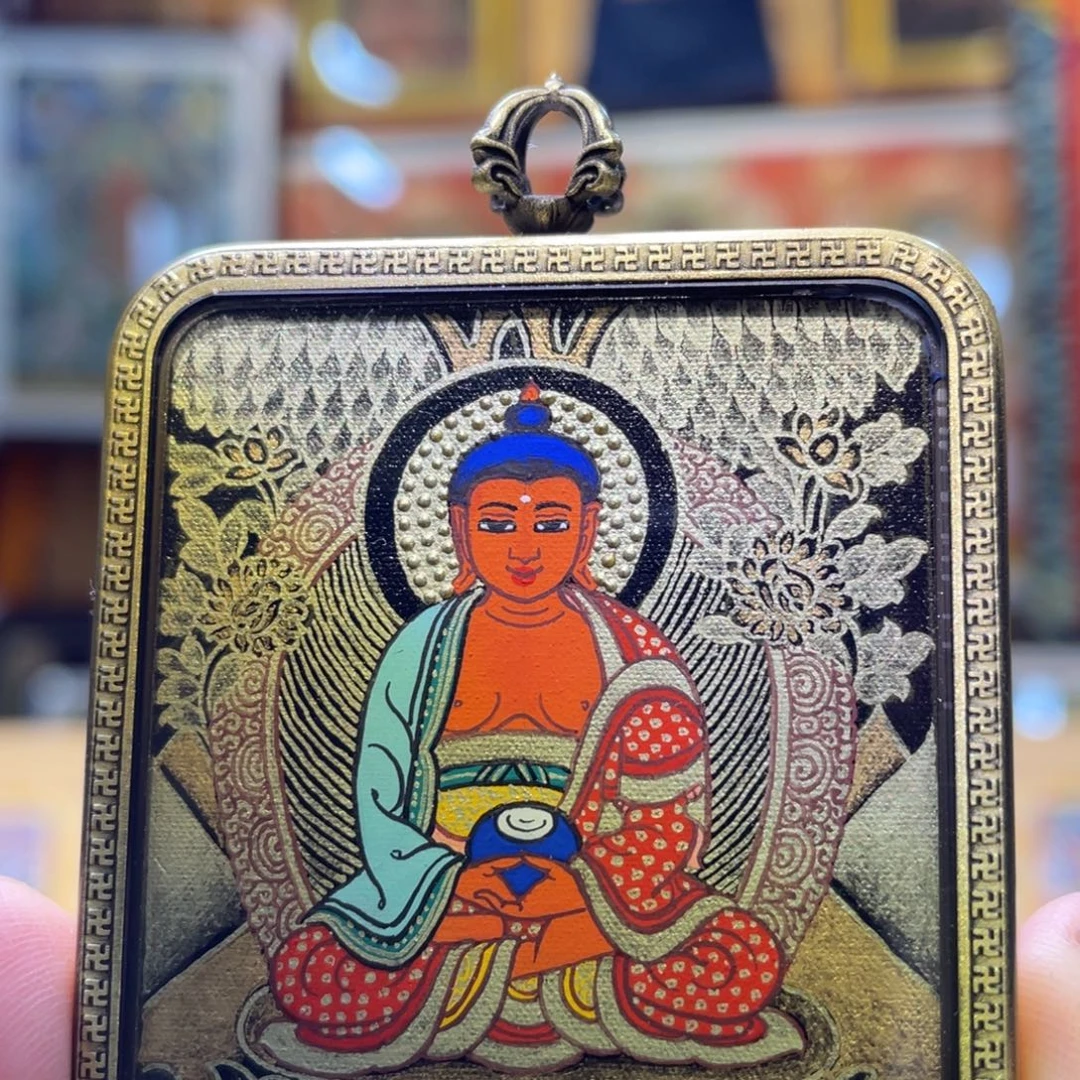 吊坠r热贡纯手绘唐卡阿弥陀佛