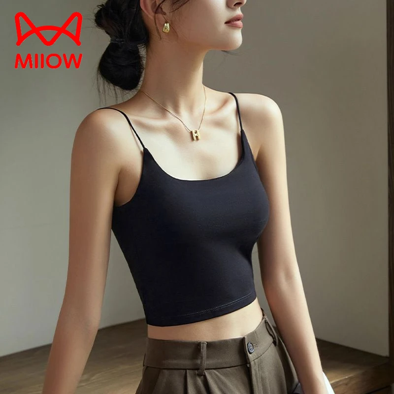 猫人美背小吊带背心女夏季薄款抹胸内搭带胸垫一体式黑色外穿打底