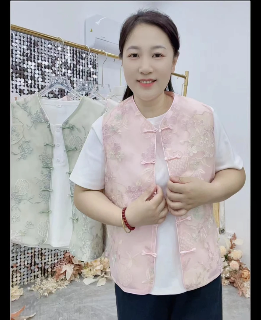 夏季薄款国风重工刺绣欧根纱气质新中式马甲坎肩