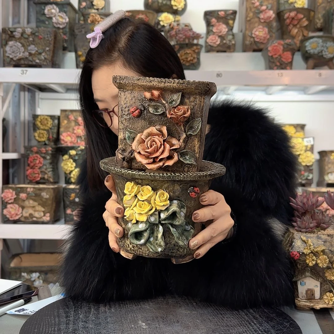 红陶颖**阿青默花器麦饭石花盆