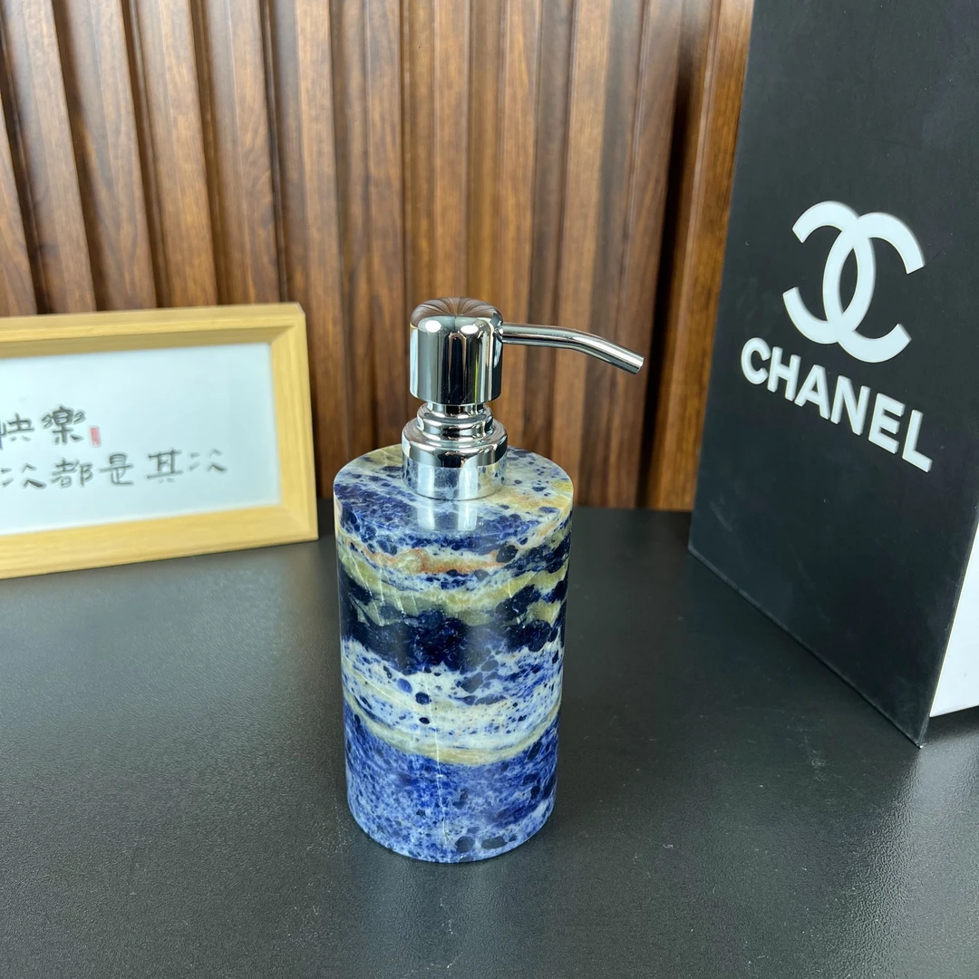 天然大理石奢石景泰蓝洗手液瓶---高17cm宽7.5cm