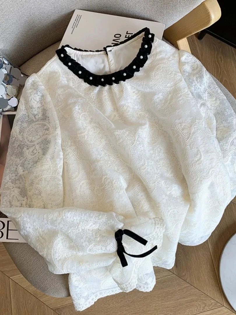 新疆包邮“月光末石”2891#衣长64 蕾丝蝴蝶结小衫