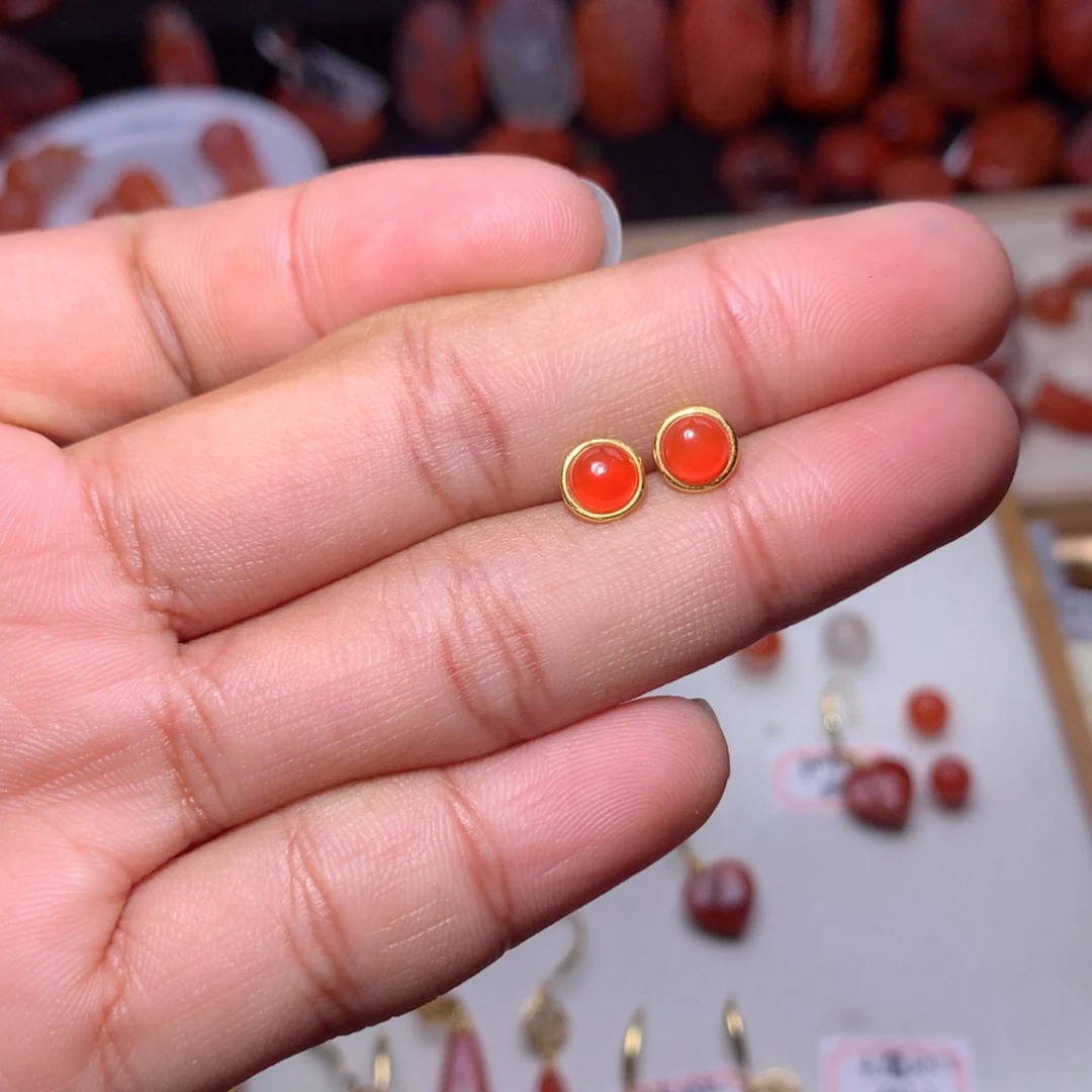 南红玛瑙未镶嵌珠宝半成品耳钉