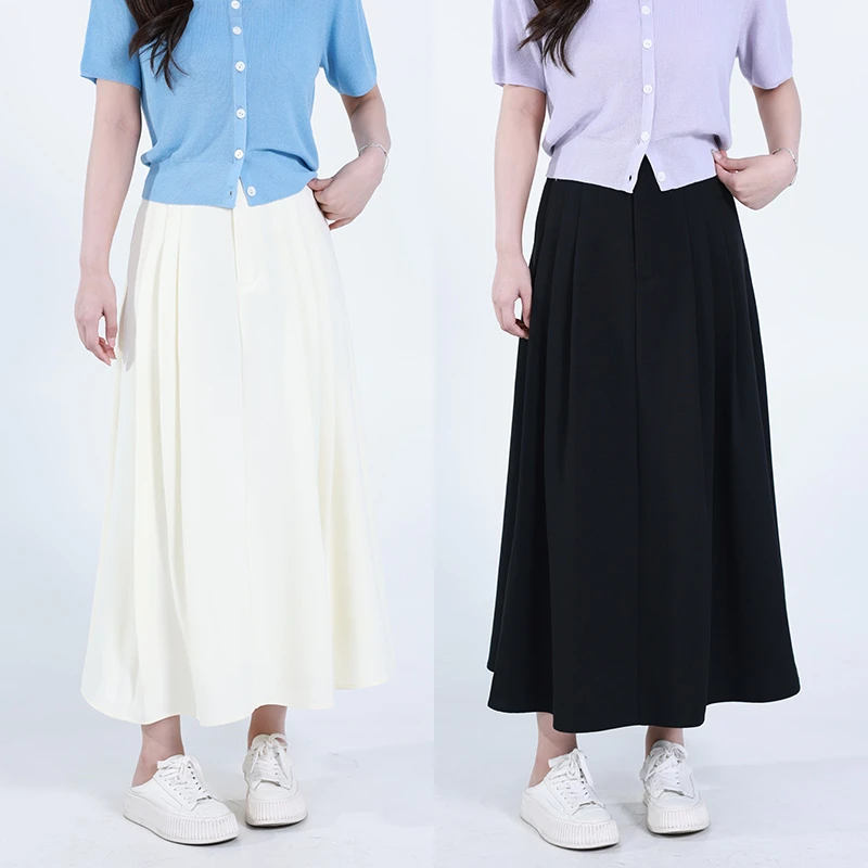 QC柚柚【希尔顿假日】微胖大码女夏薄款显瘦A摆半身裙405N45