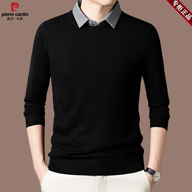 【皮尔卡丹·专注成功男人】针织衫毛衣秋冬男士翻领保暖羊毛假两件