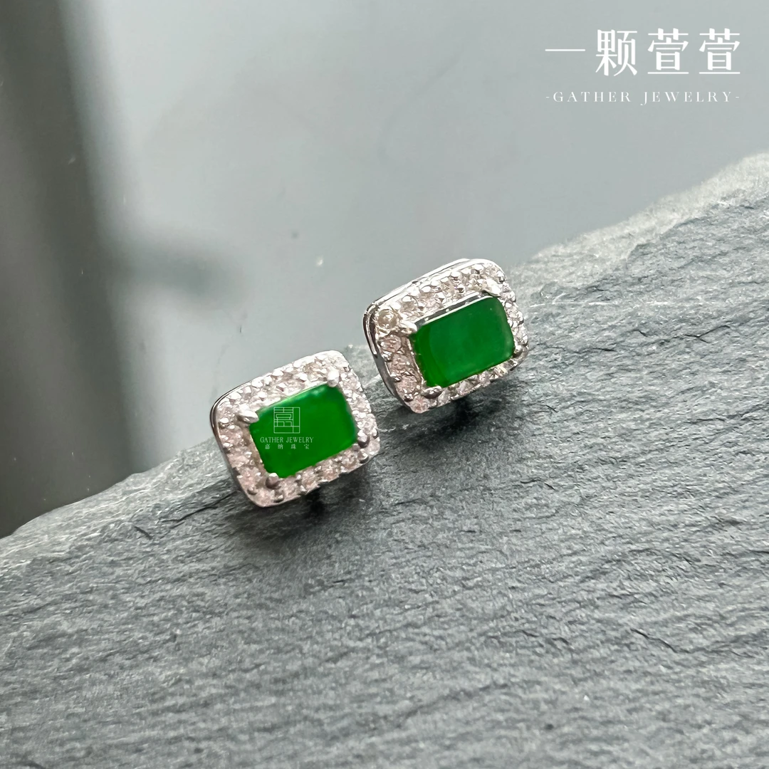 【一颗萱萱】天然翡翠银镶耳饰650064精致百搭时尚气质