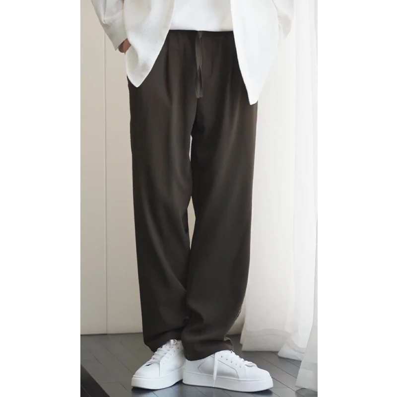 春夏新款 日韩系宽松简约百搭垂感纯色男士休闲裤 大码直筒裤子