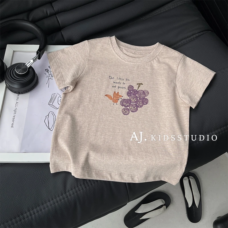 现【萄气狐狐】阿卷男女童夏ins风油画印花轻薄短袖上衣SJ5994