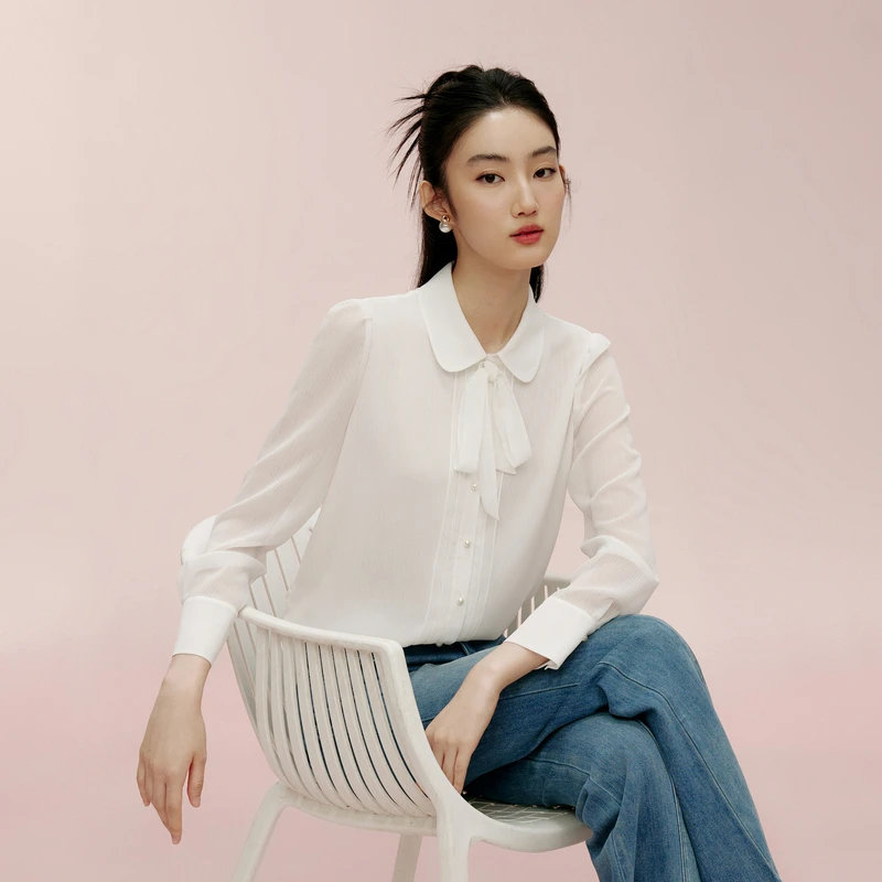 LIME/莱茵【轻悦前行】春季优雅千金通勤梭织衬衫白色LDGB2BWBL801