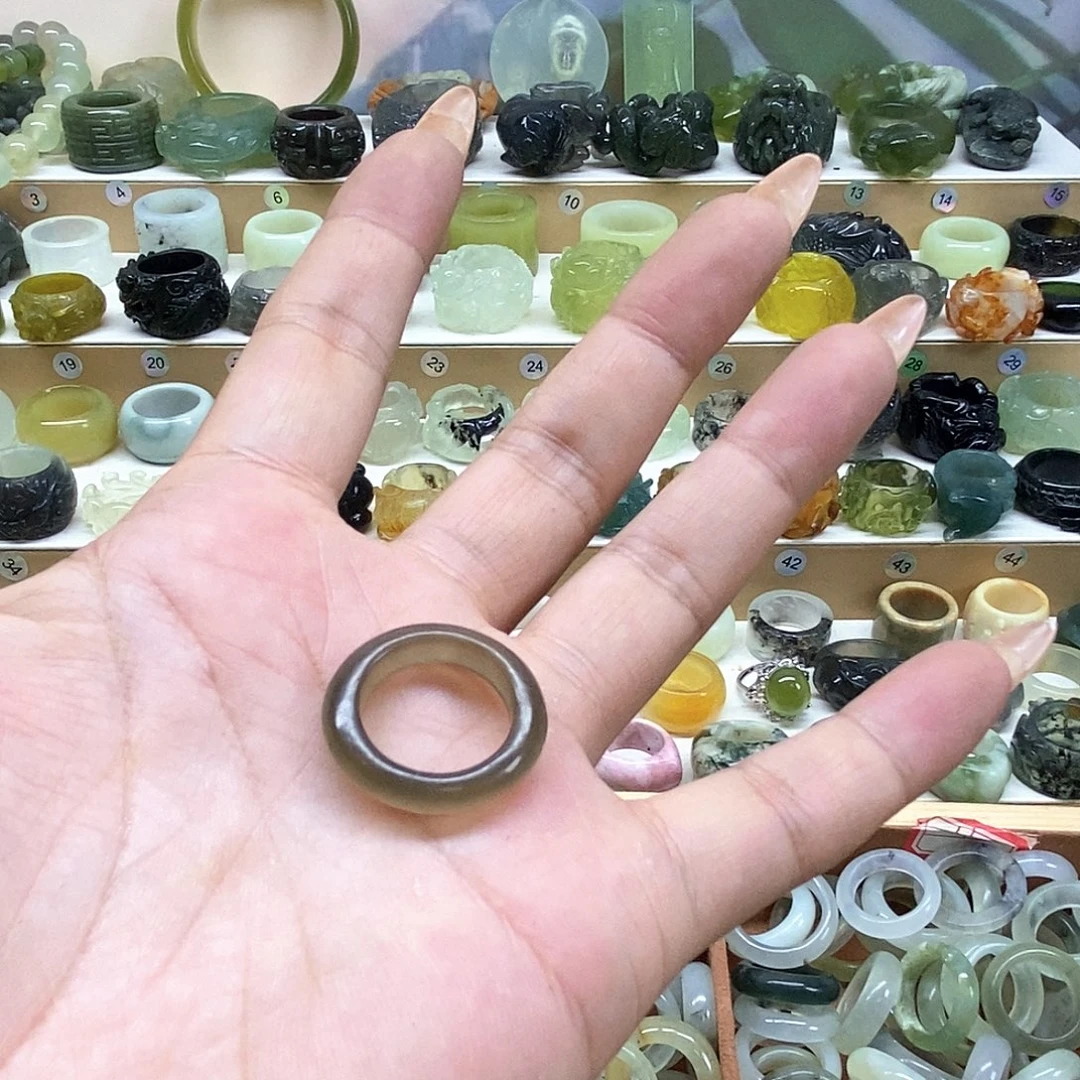 想***锅未镶嵌岫玉天然玉石戒指