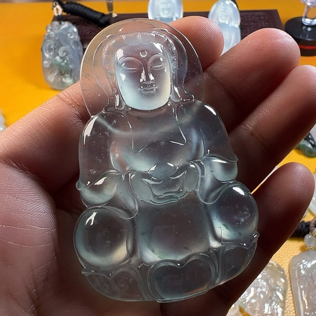 s***l翡翠未镶嵌挂件高冰玻璃底厚装观音