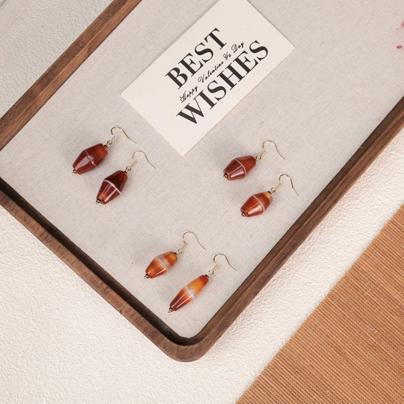 LZ3617-1孤品合集 菱形藏式玛瑙条纹耳环