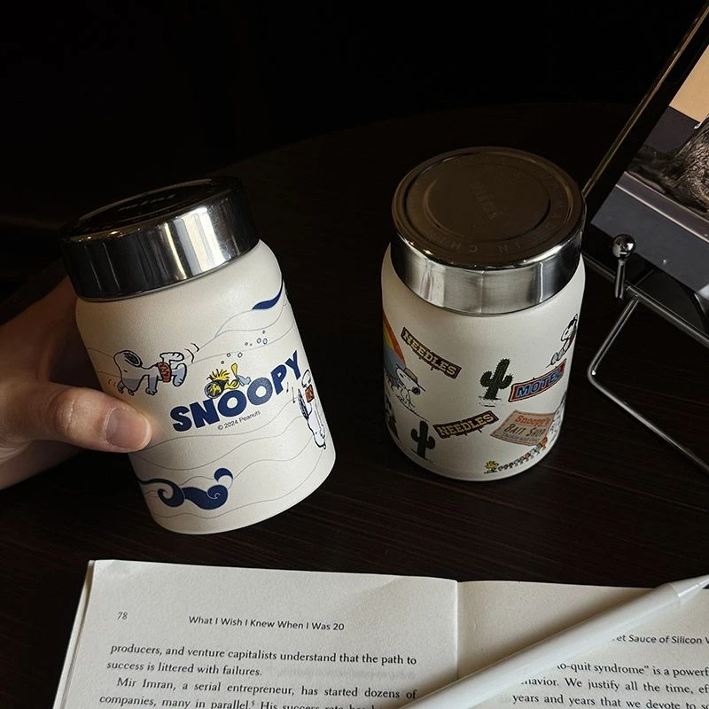 史努比陶瓷内胆小保温杯女生高颜值水杯学生可爱便携迷你小巧杯子