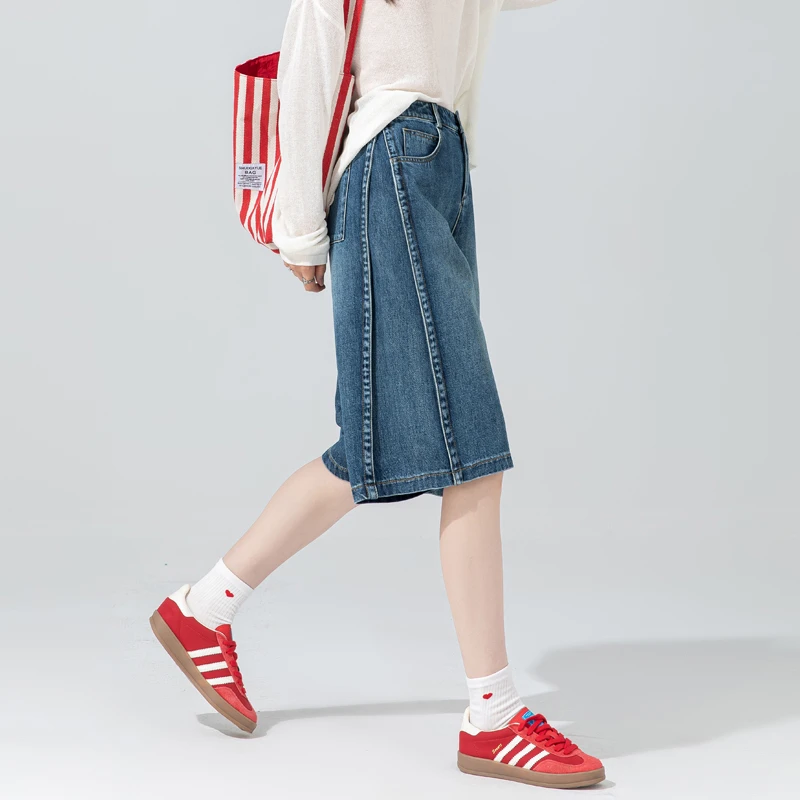 莱赛尔天丝牛仔裤女夏薄款复古蓝阔腿裤女2025新款直筒美式六分裤