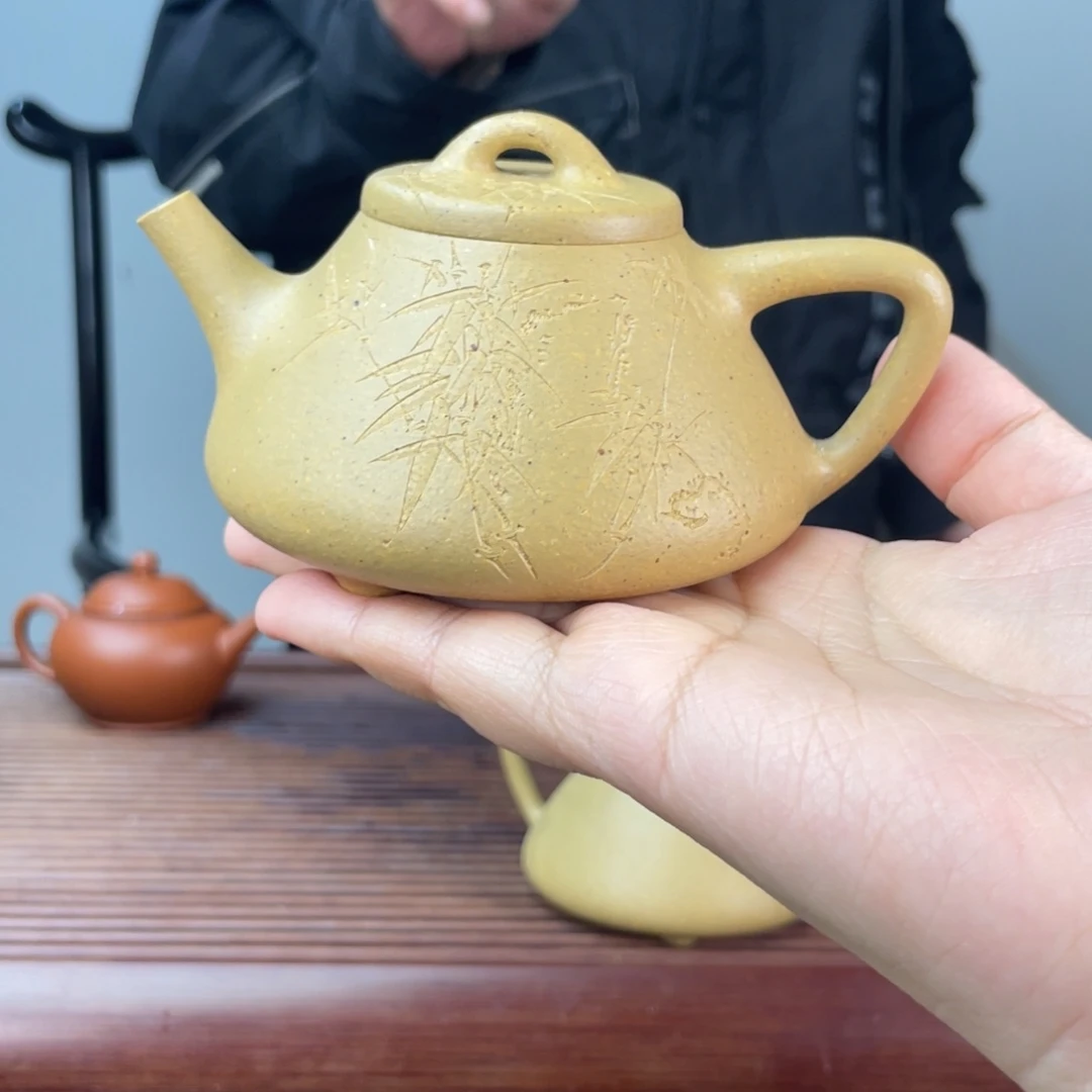 本山绿泥茶壶全手子冶石瓢180cc底不平