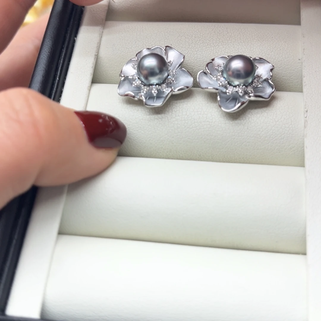 耳饰银S925镶嵌海水珍珠