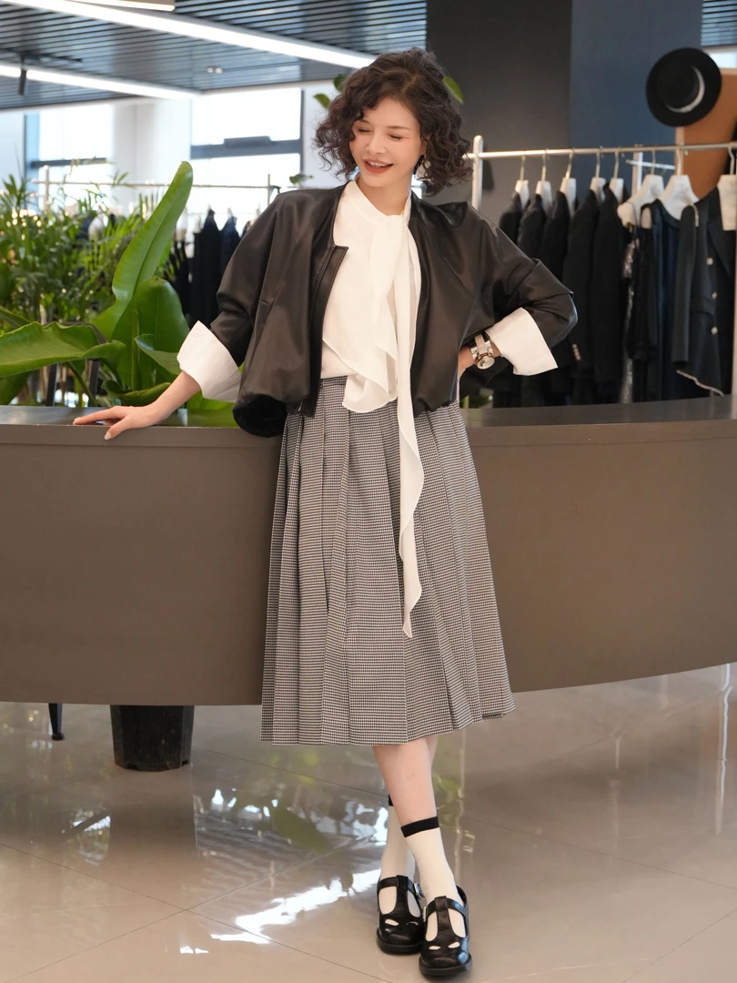 MaoM【】高级感真皮皮衣短款蝙蝠绵羊皮夹克外套宽松休闲上衣XZ1859