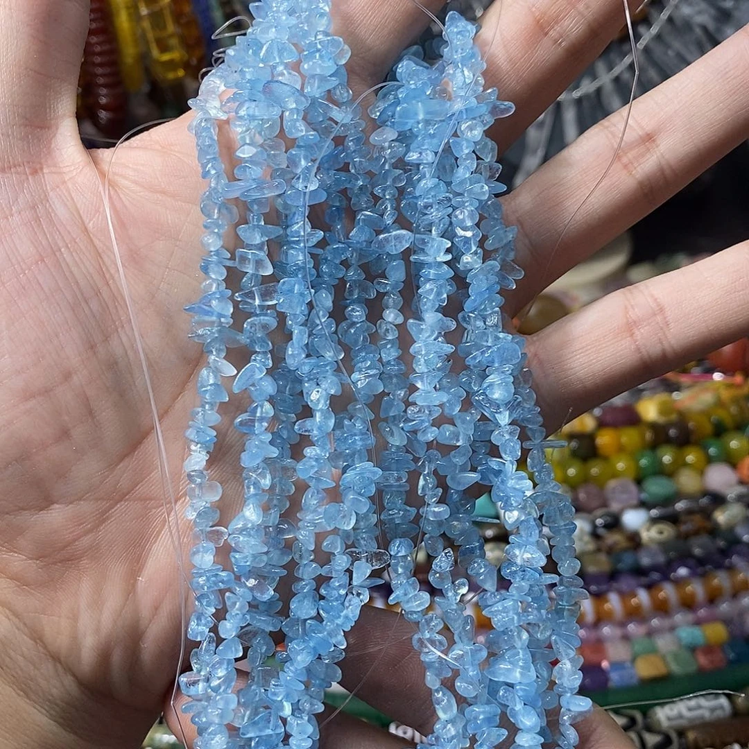 石英质玉未镶嵌，天然海蓝宝随行加长款80公分，