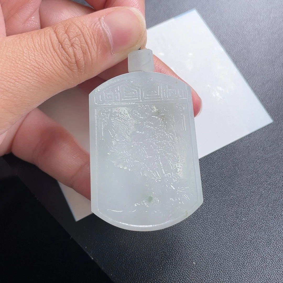 定制翡翠未镶嵌十****邦无事牌雕刻毛货无鉴赏期