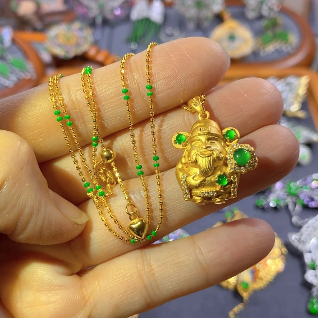 吊坠(不含链)银S925镶嵌翡翠