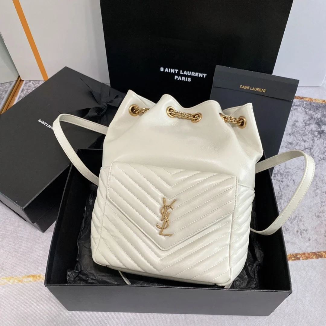99新 YSL/圣罗兰 YSL白金水桶双肩包 25080058-03