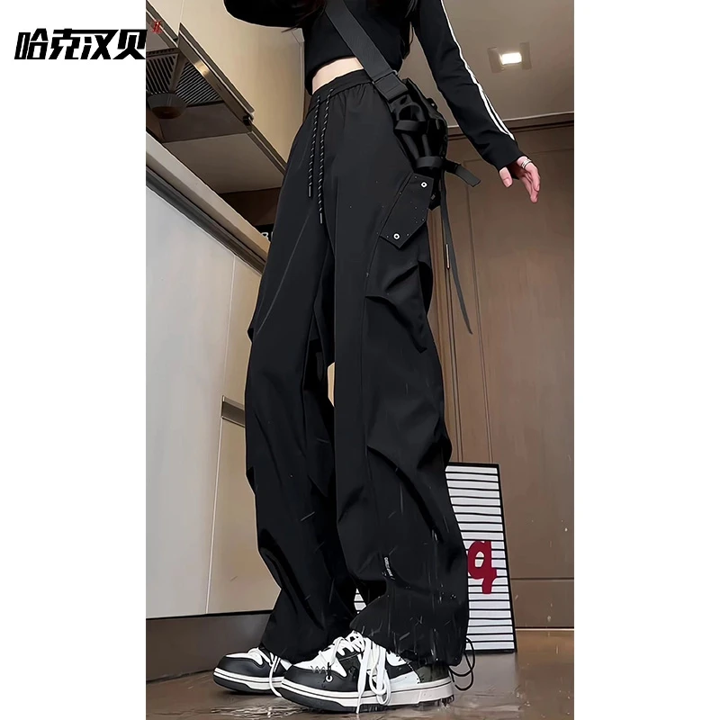 哈克汉贝美式vibe中性风工装机能冲锋裤子男女春季潮牌压褶伞兵裤